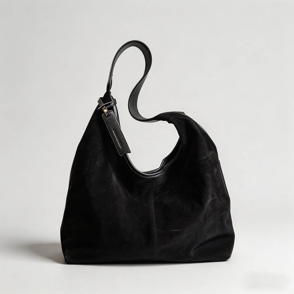 Vintage Suede Hobo Shoulder Bag: Khaki / One Size