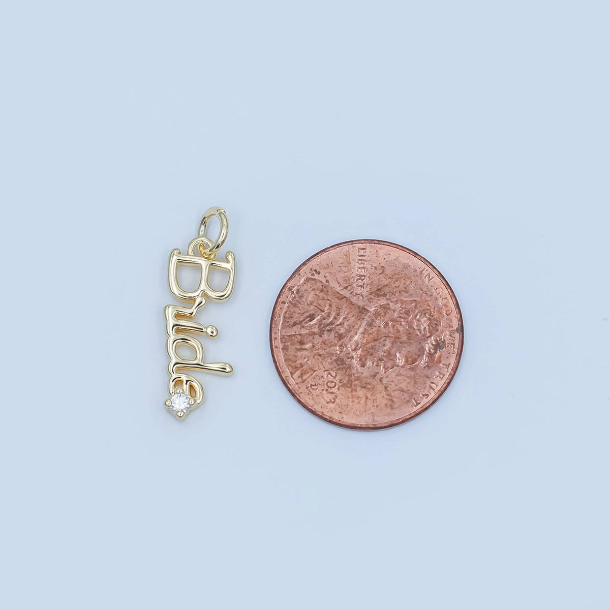 24K Gold Filled "Bride" Cursive Script CZ Charm in Gold & Silver | N091: Silver