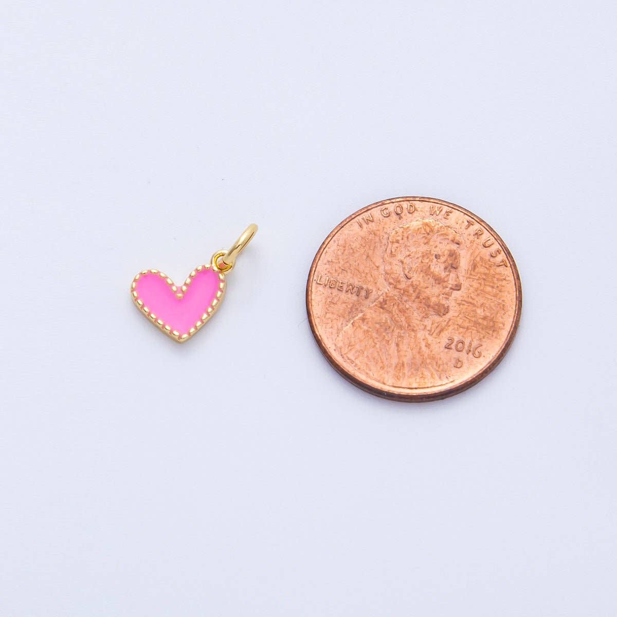 18K Gold Filled 8mm Pink Enamel Heart Mini Charm | Charms-00260