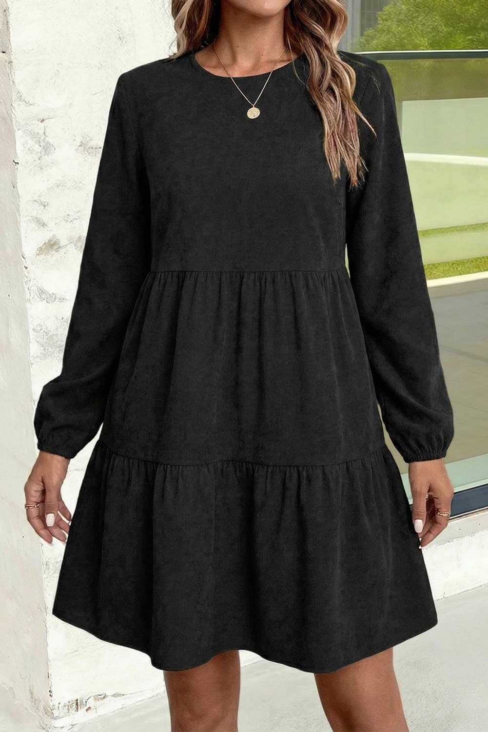 Lantern Sleeve Tiered Elegant Mini Dress: Mist Green