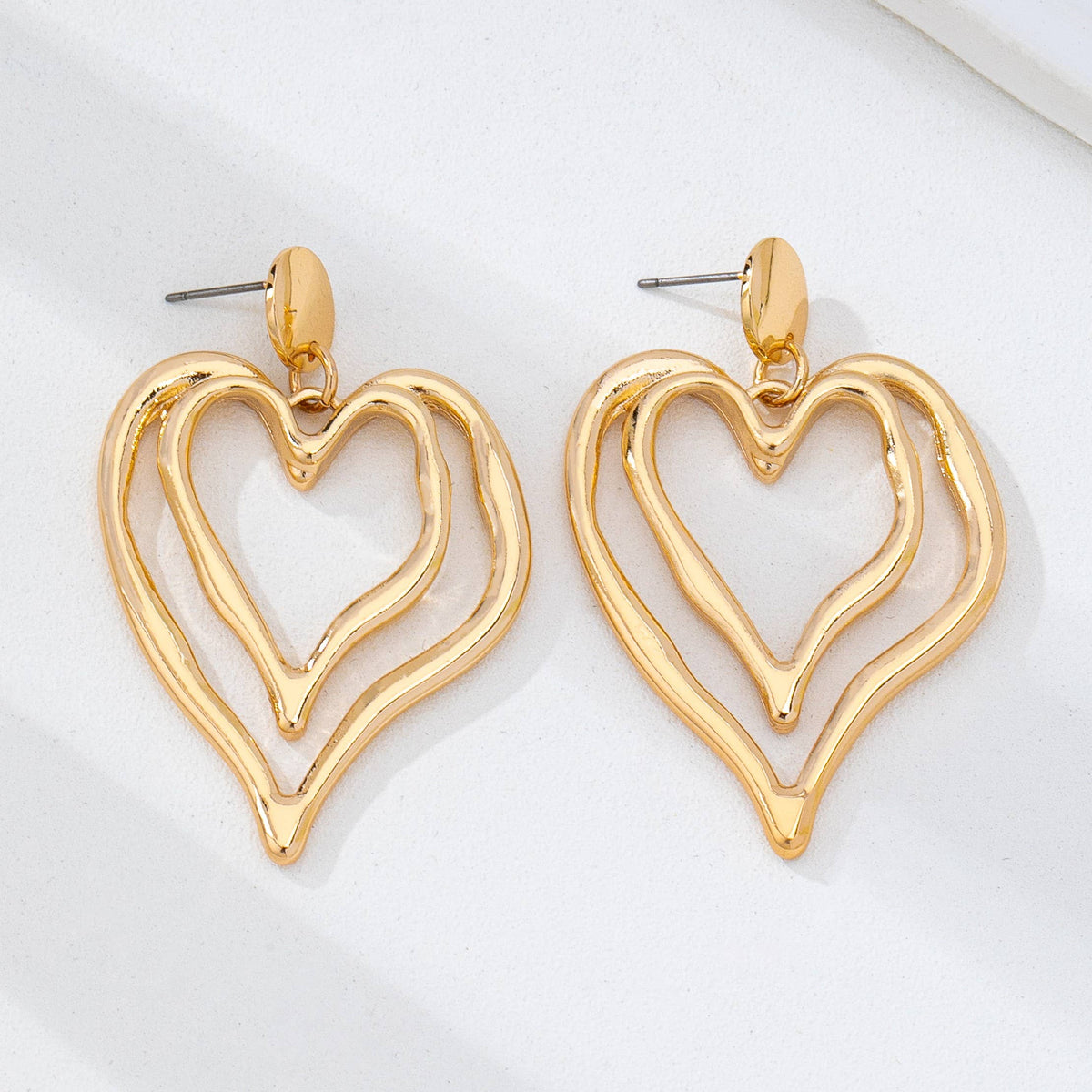Double Layer Gold-Tone Heart Drop Earrings | 80E62170: GOLD