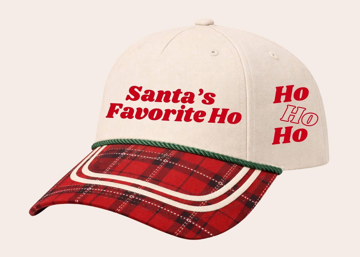 "Santa's Favorite Ho" on Tan Cap with Patch Work: Leopard / One Size