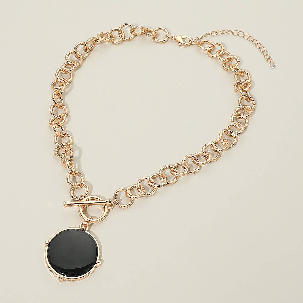 Round Toggle Pendant Chunky Chain Necklace: Orange