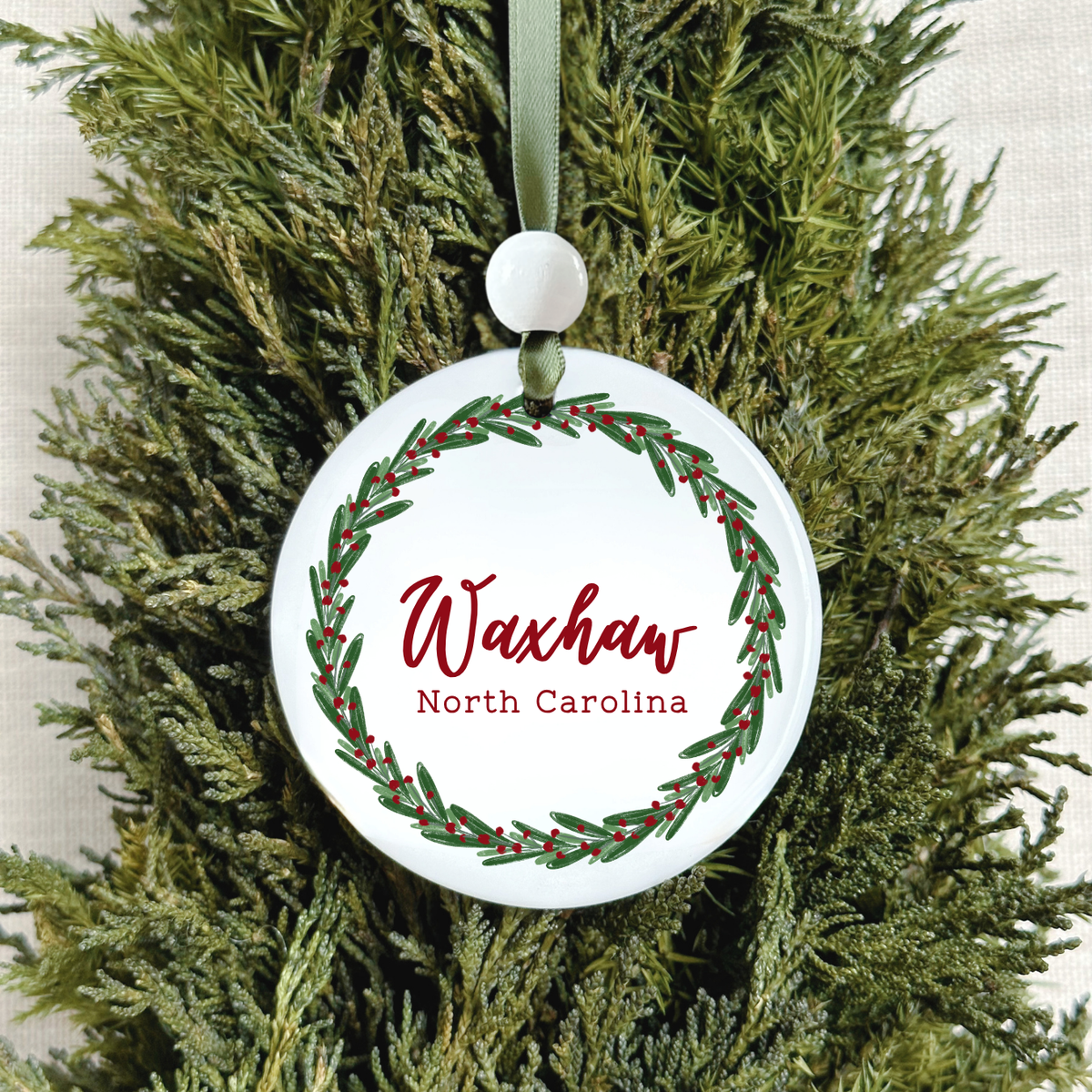 Easley, SC Christmas Ornament - Christmas Wreath: Gold