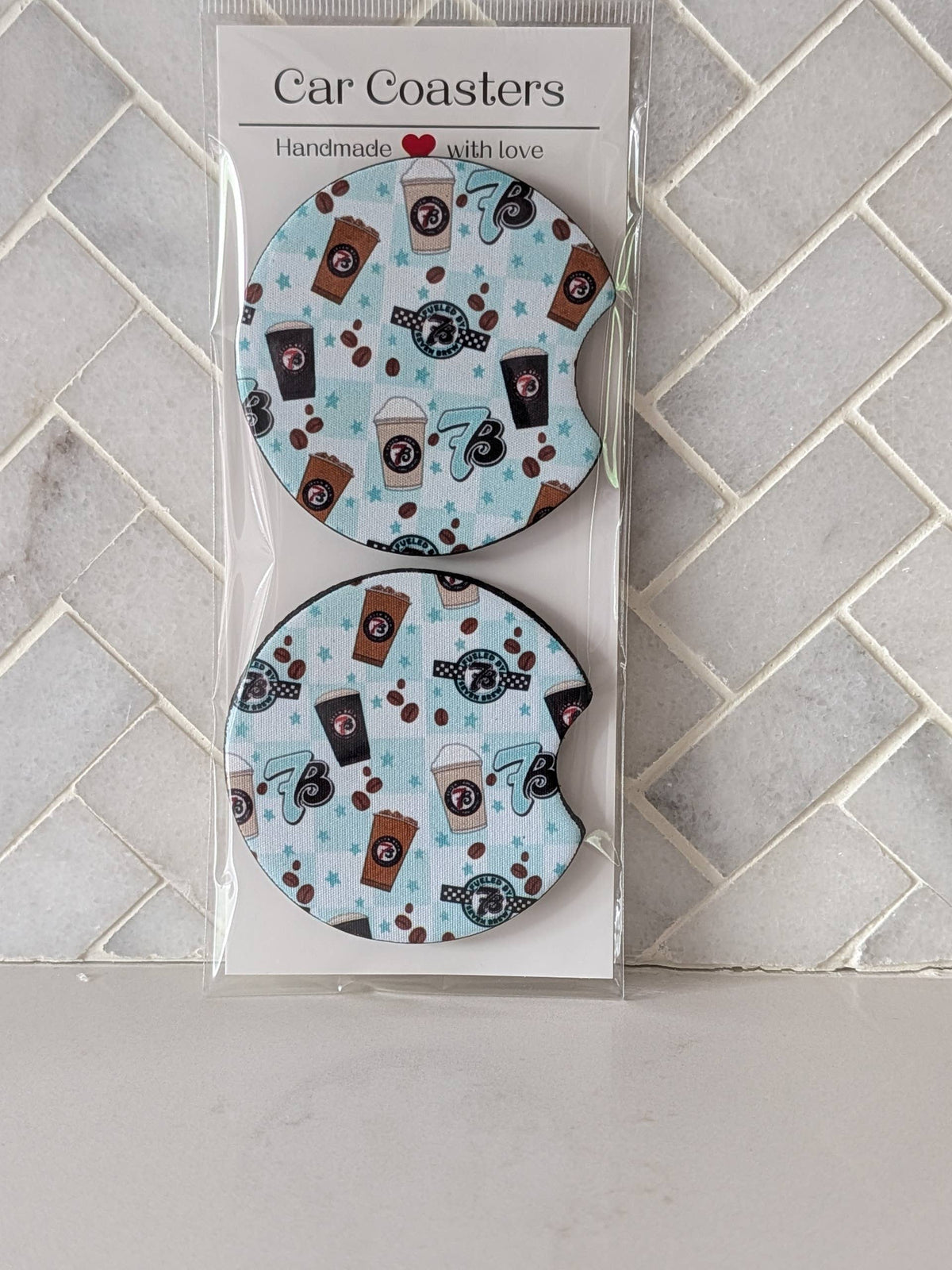 Brew Coffee Inspired Car Coasters : Tan