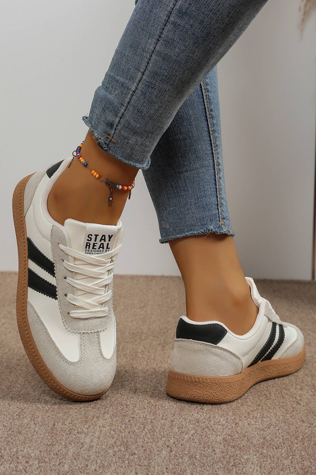 Varsity Color Block Patchwork PU Leather Lace Up Shoes: Ashleigh Blue