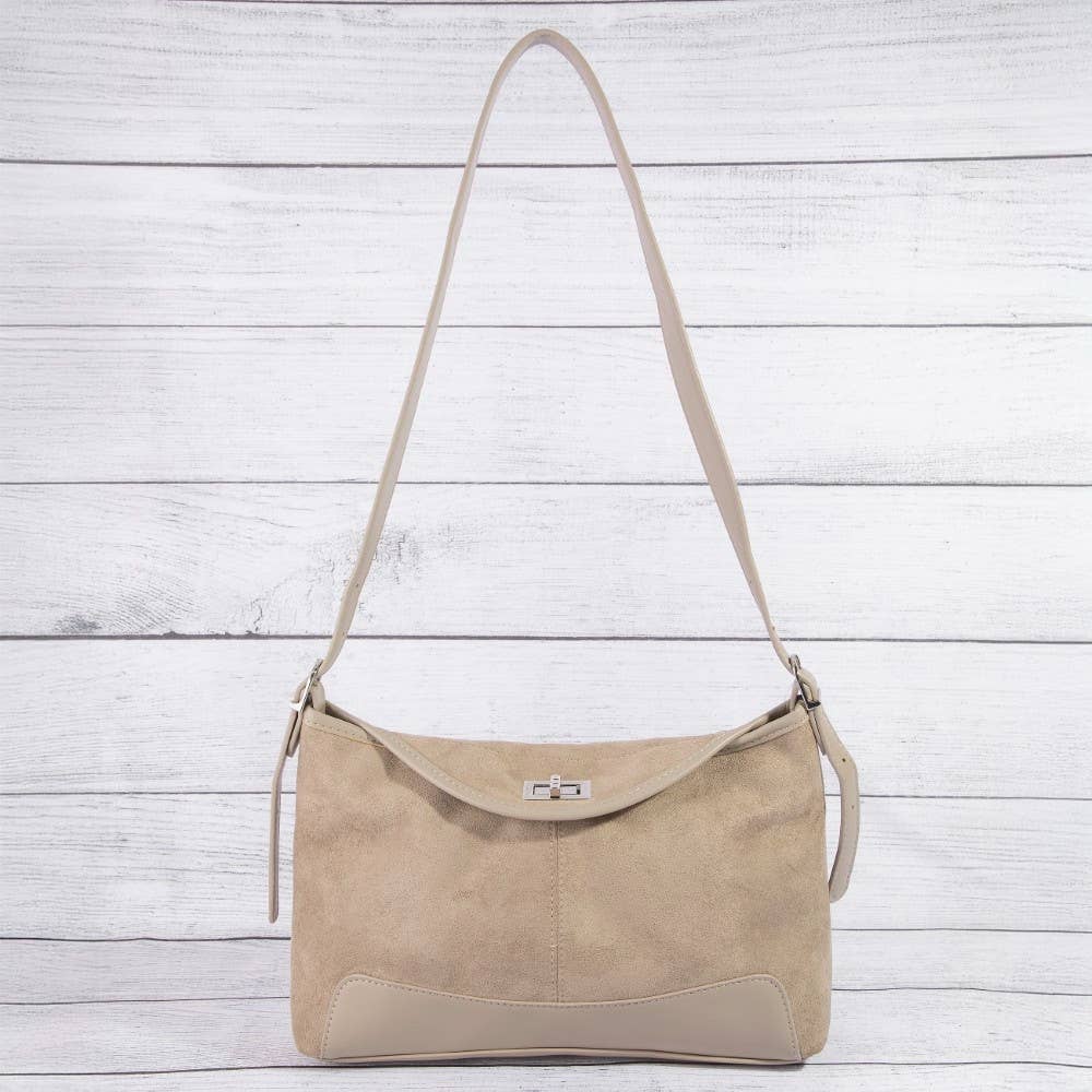 Rectangle Suede With Flap Crossbody Bag: DBR