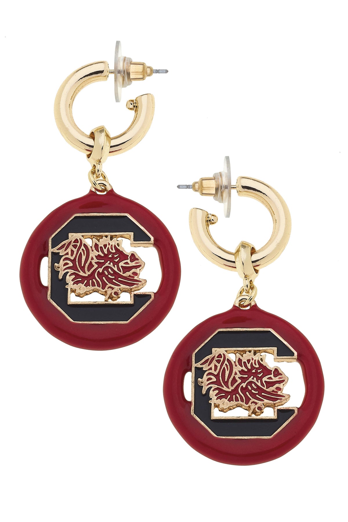 South Carolina Gamecocks Logo Medallion Drop Hoop Earrings