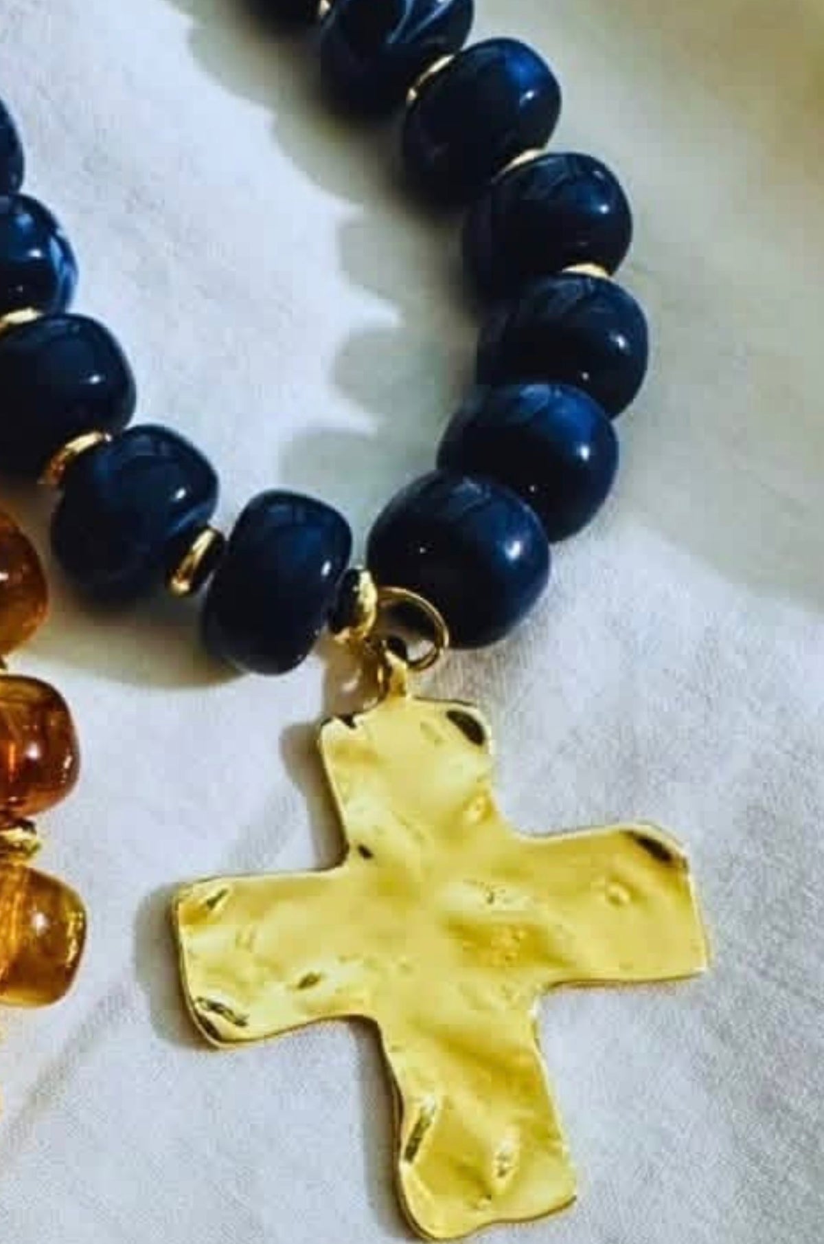 Faith Chunky Cross Navy Blue Bead Necklace