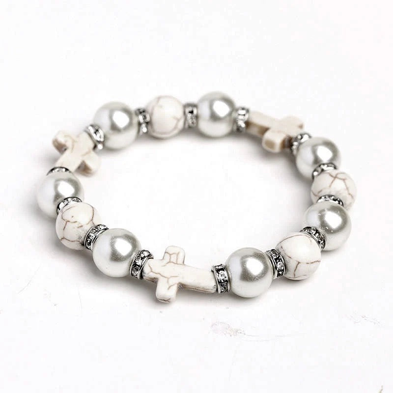 Pearl Cross Turquoise Hand Decoration High Street Punk Bracelet