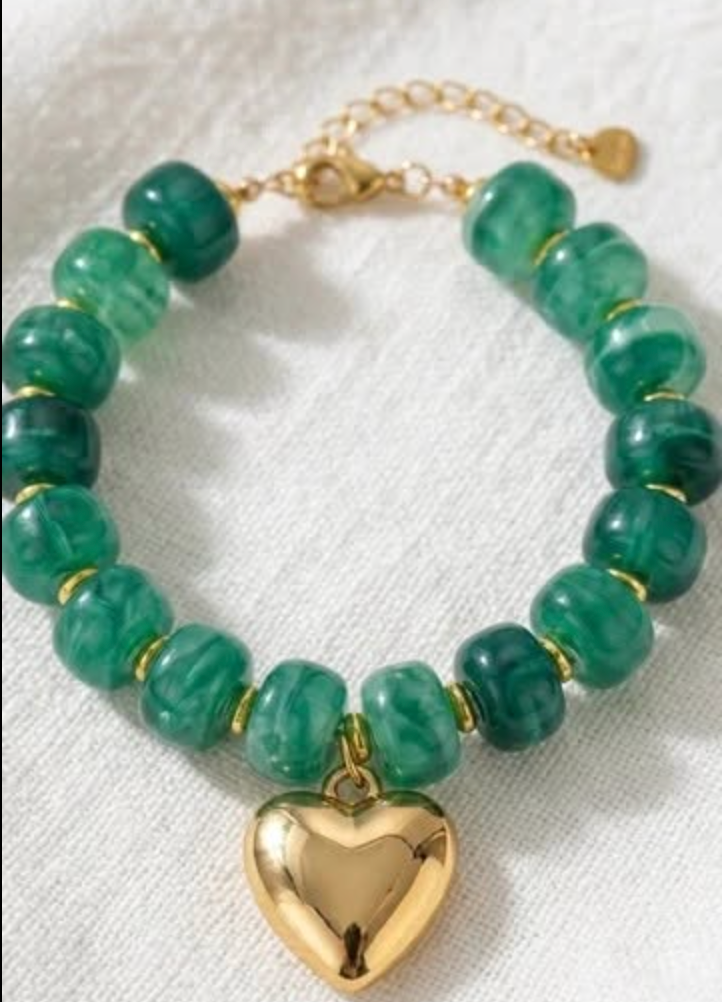 Chunky Beaded Heart Charm Bracelet