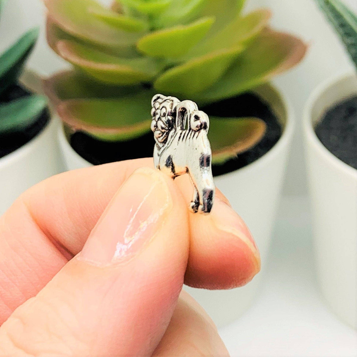 Silver Pug Dog Charms, 16x15mm: 4 Pieces