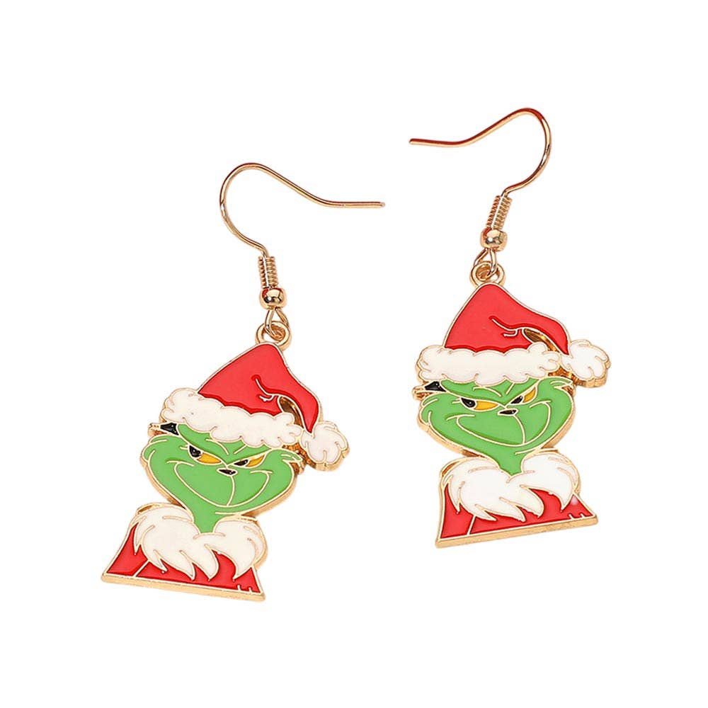 Enamel Christmas Grinch Charm Drop Dangle Earrings