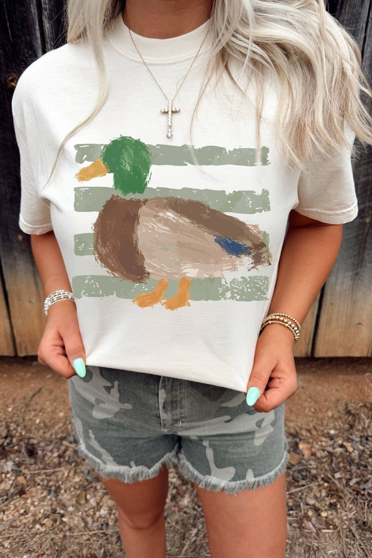 Western Mallard Duck Graffiti Print T-Shirt S-3X: White