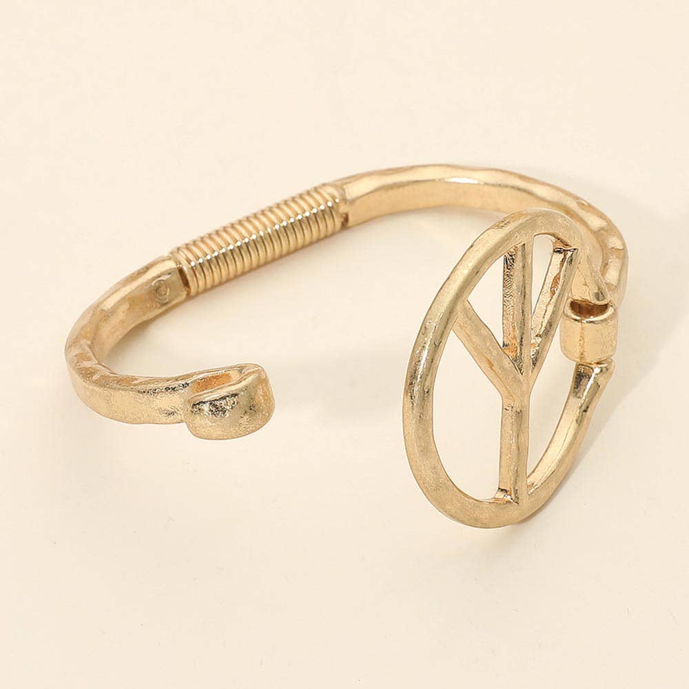 Worn Metal Peace Symbol Bangle Bracelet: Worn Silver