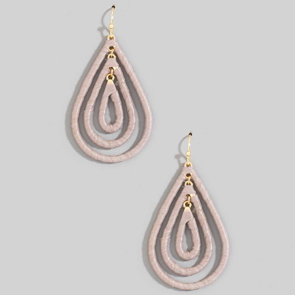 Raffia Wrapped Layered Teardrop Earrings: BK