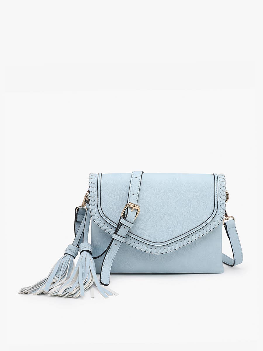 Sloane Flapover Crossbody w/ Whipstitch and Tassel | M1802A : Brown