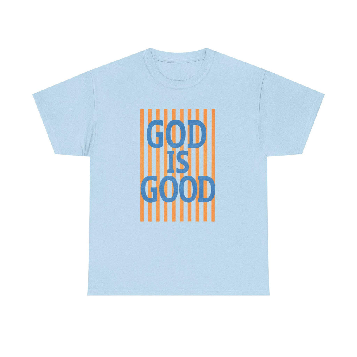 God Is Good T-Shirt | Retro Orange Stripes, Blue Lettering