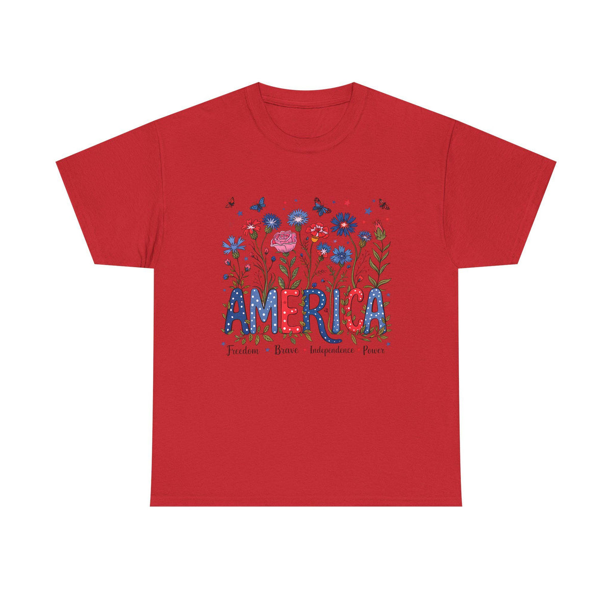 America floral patriotic T-Shirt | red blue flowers, freedom independence