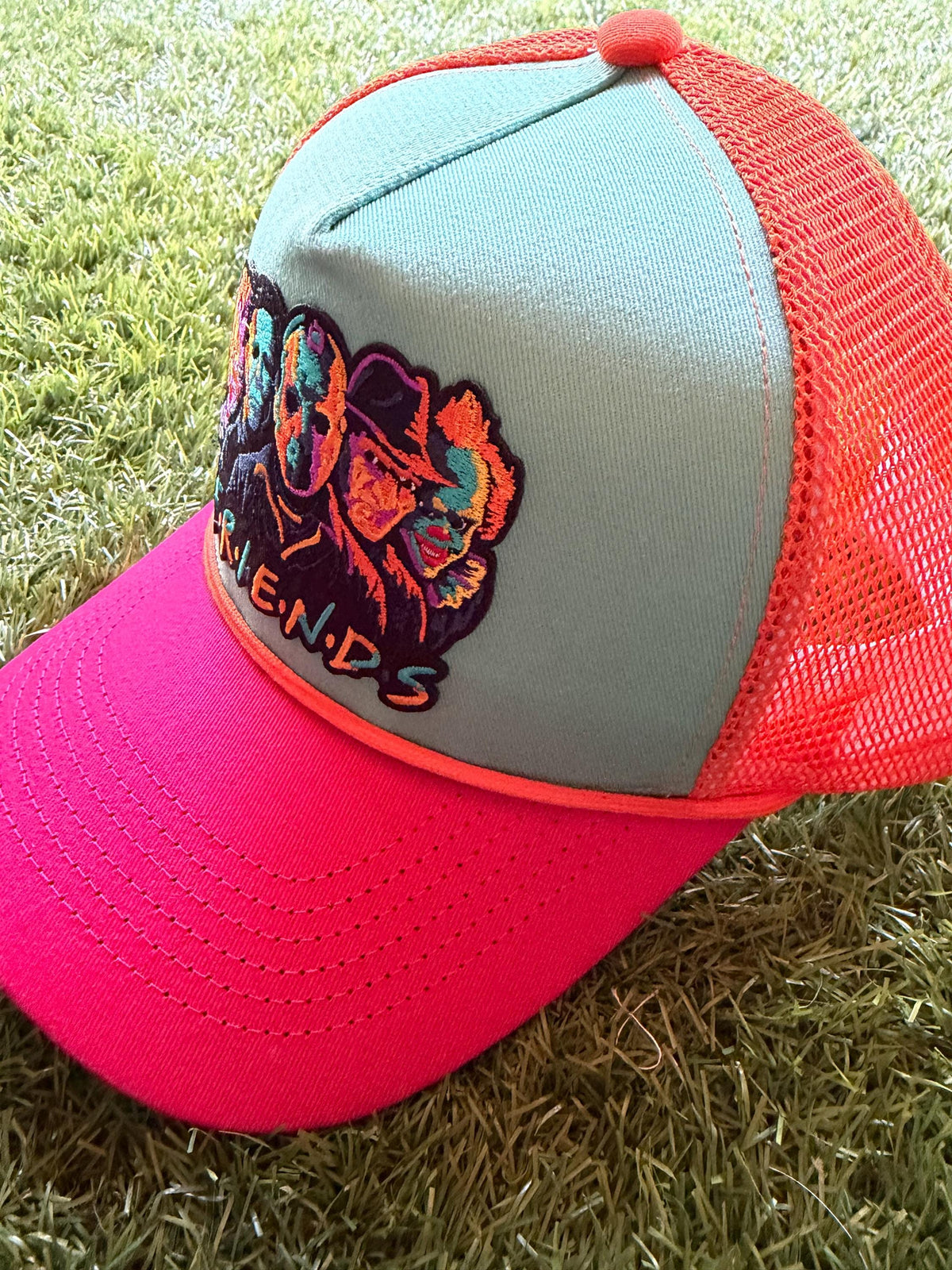 FRIENDS horror film edition on custom canvas/mesh trucker hat
