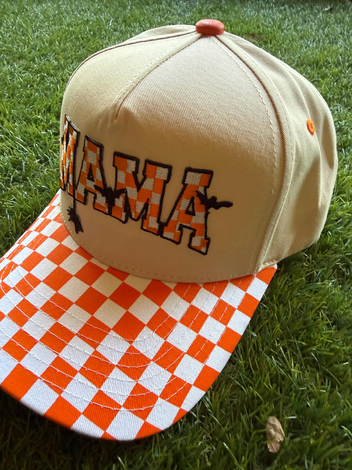 MAMA embroidered Halloween theme patch on custom canvas trucker hat