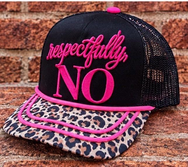 Respectfully No embroidered patch on custom canvas mesh combo trucker hat
