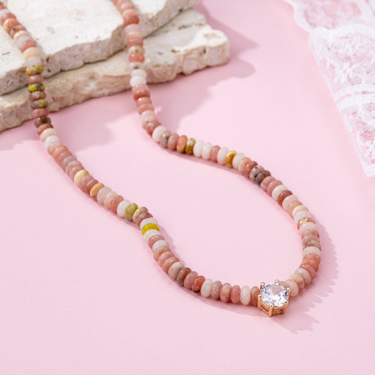 NATURAL SEMI PRECIOUS STONE BEADED CHARM NECKLACE | 80N92658: TOPAZ