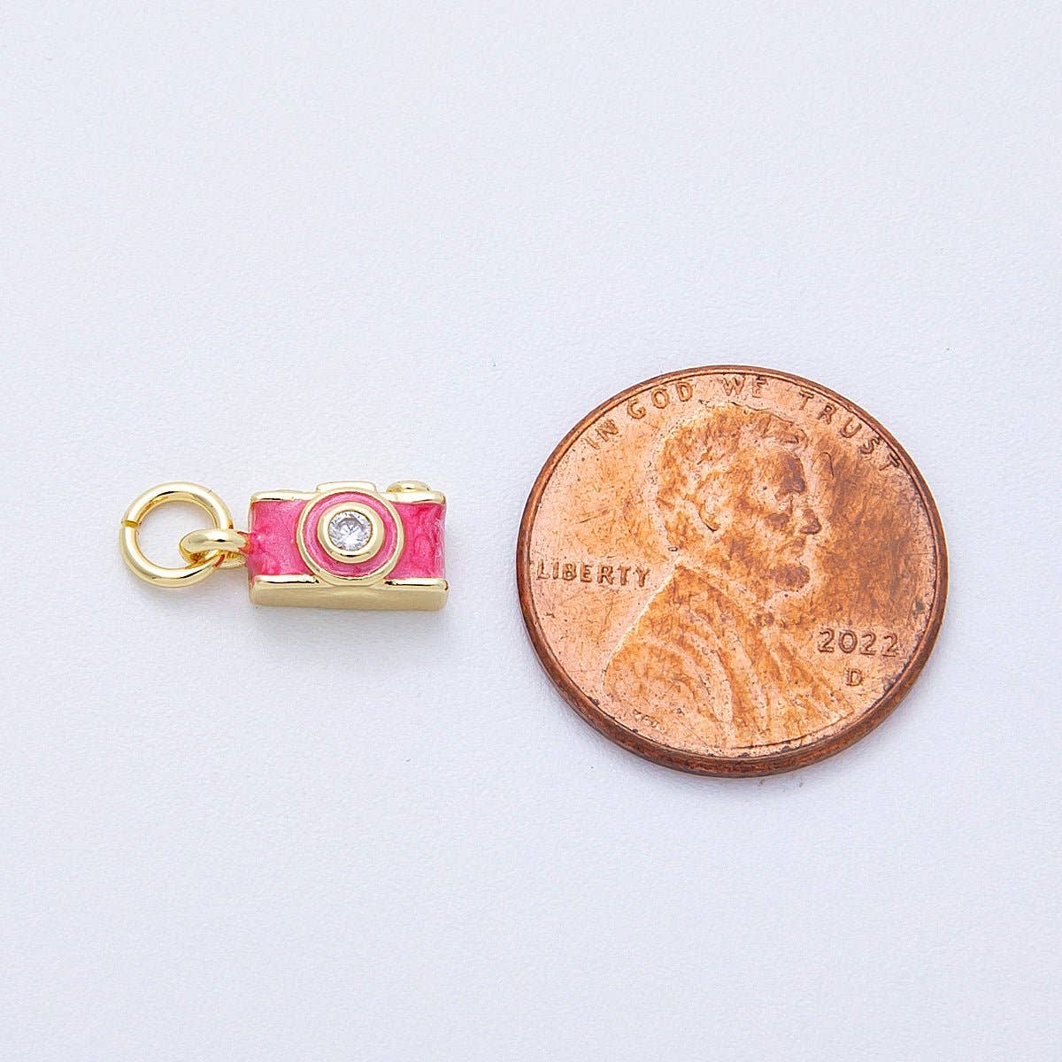 16K Gold Filled 12mm Pink Film Retro Digital Camera 3D Multidimensional Charm | Charms-00130