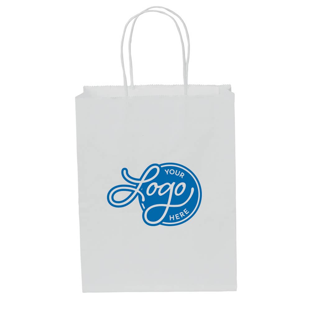 Custom Logo White Kraft Paper Bags w/ Color Ink: 100 Pack / Large (Vogue) - 16”L x 6”D x 12 ½”H