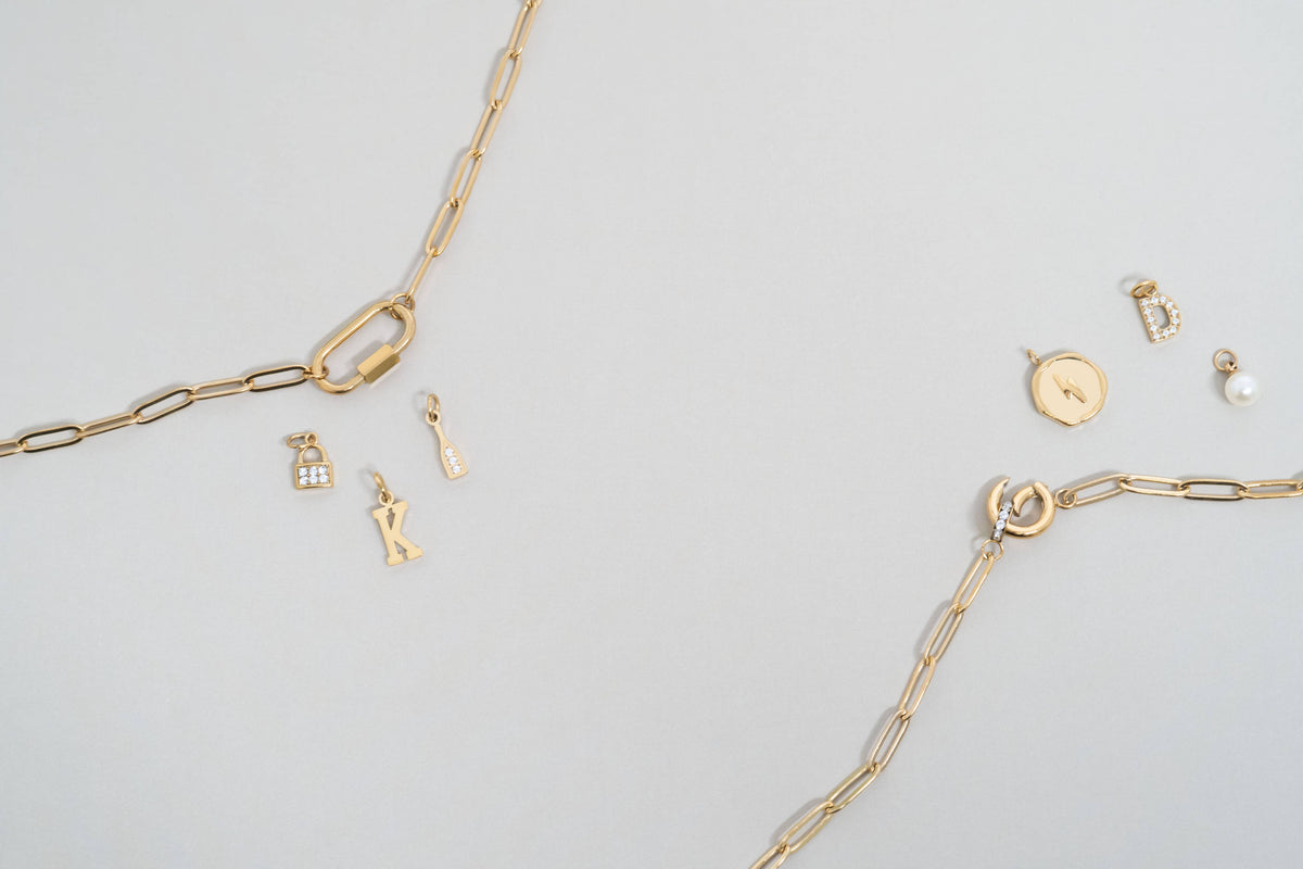 18K Gold PVD Paperclip Carabiner Necklace: Gold / 16+2"