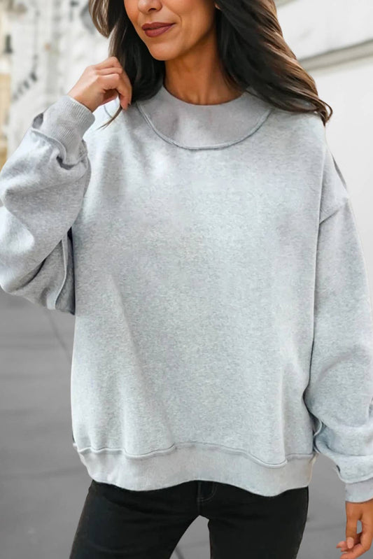 Reversible Oversized Mock Neck Sweatshirt | S-4X: Light Grey
