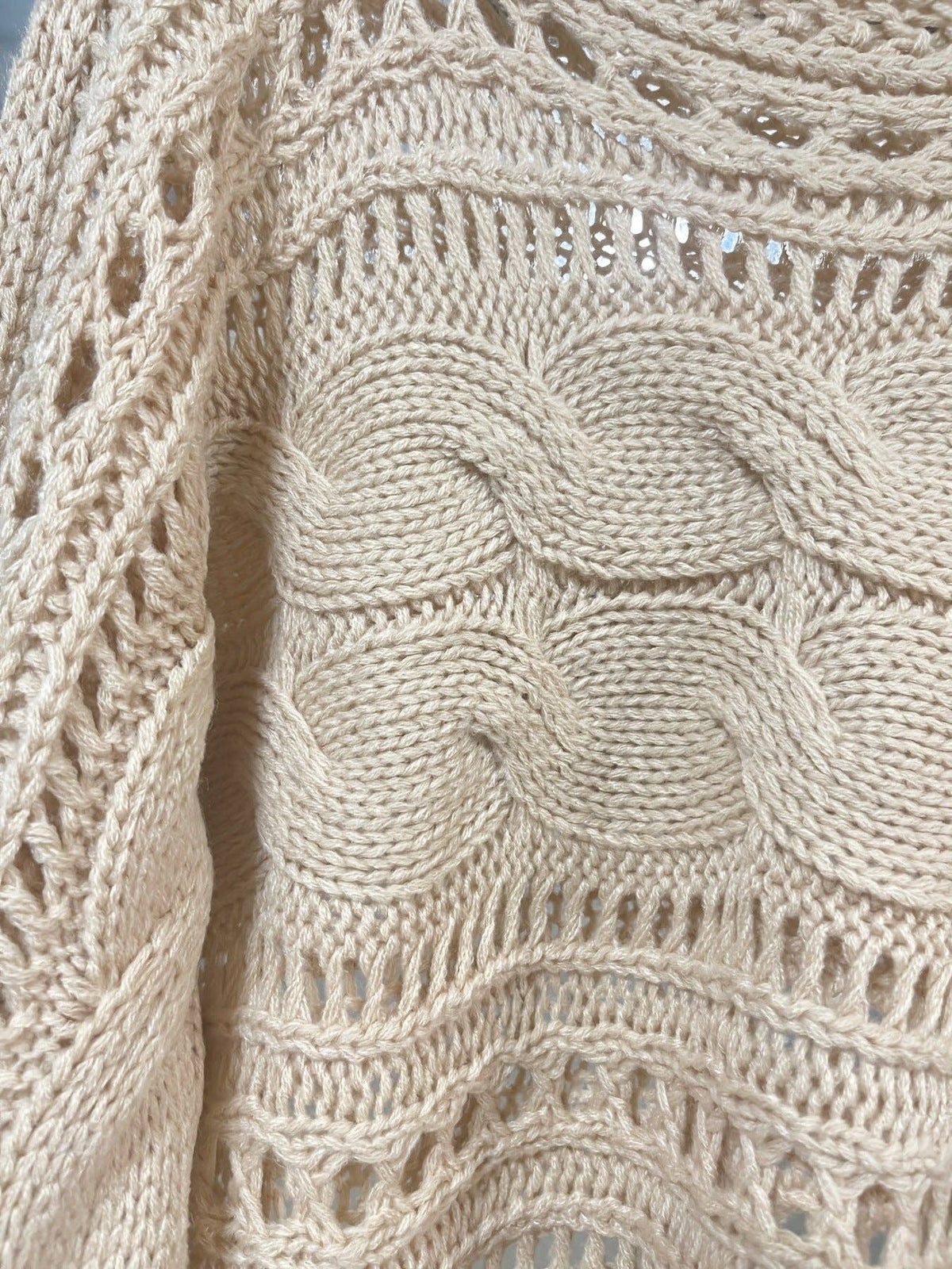 Crochet Cardigan Openwork Long Sleeve Crop Top Women N6A156: Apricot