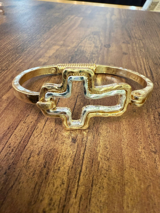 Beautiful Mixed Metal Cross Cuff Bracelet Gold OR Silver: Yellow Gold