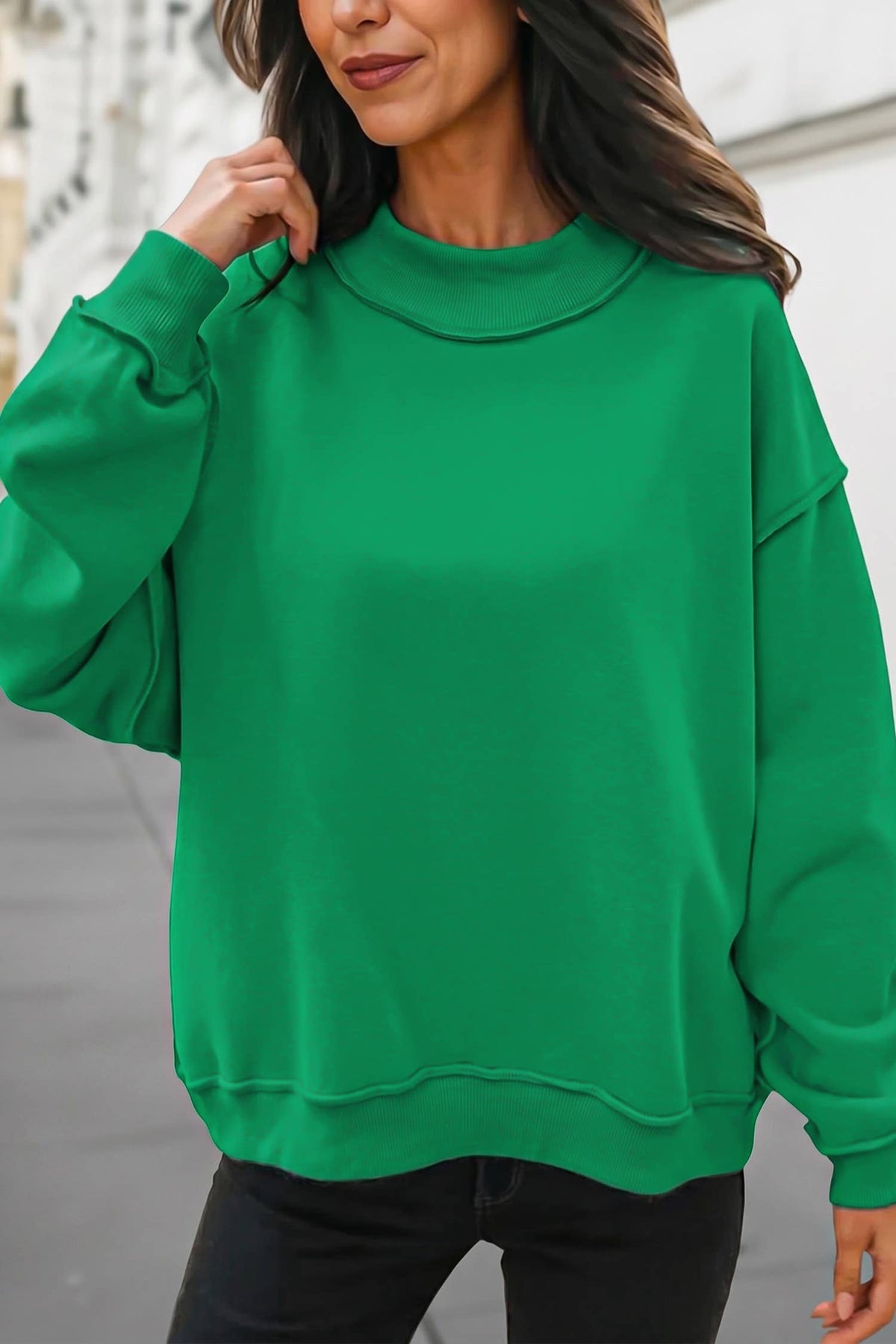 Reversible Oversized Mock Neck Sweatshirt | S-4X: Light Grey