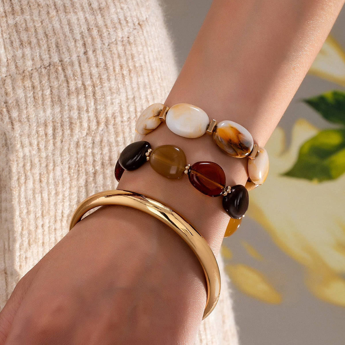 BOHO MULTI ACRYLIC FACET GOLD BRACELET SET | 80B1567: GOLD