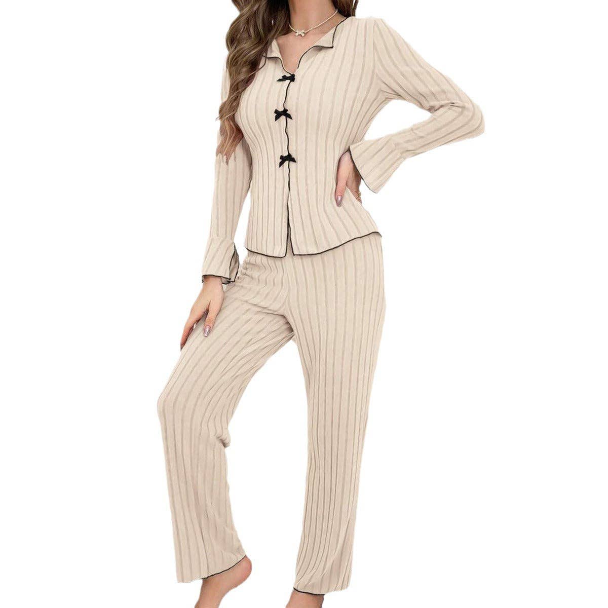 Women's Pajama Set Cozy All-Season Polyester Sleepwear: Off-white