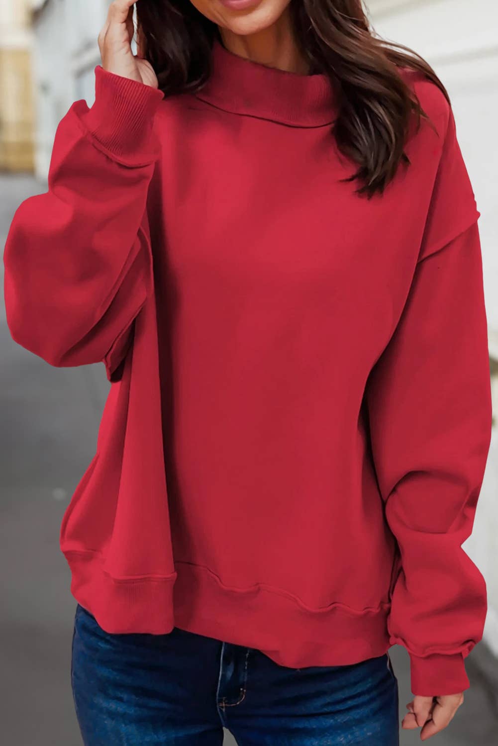 Reversible Oversized Mock Neck Sweatshirt | S-4X: Light Grey