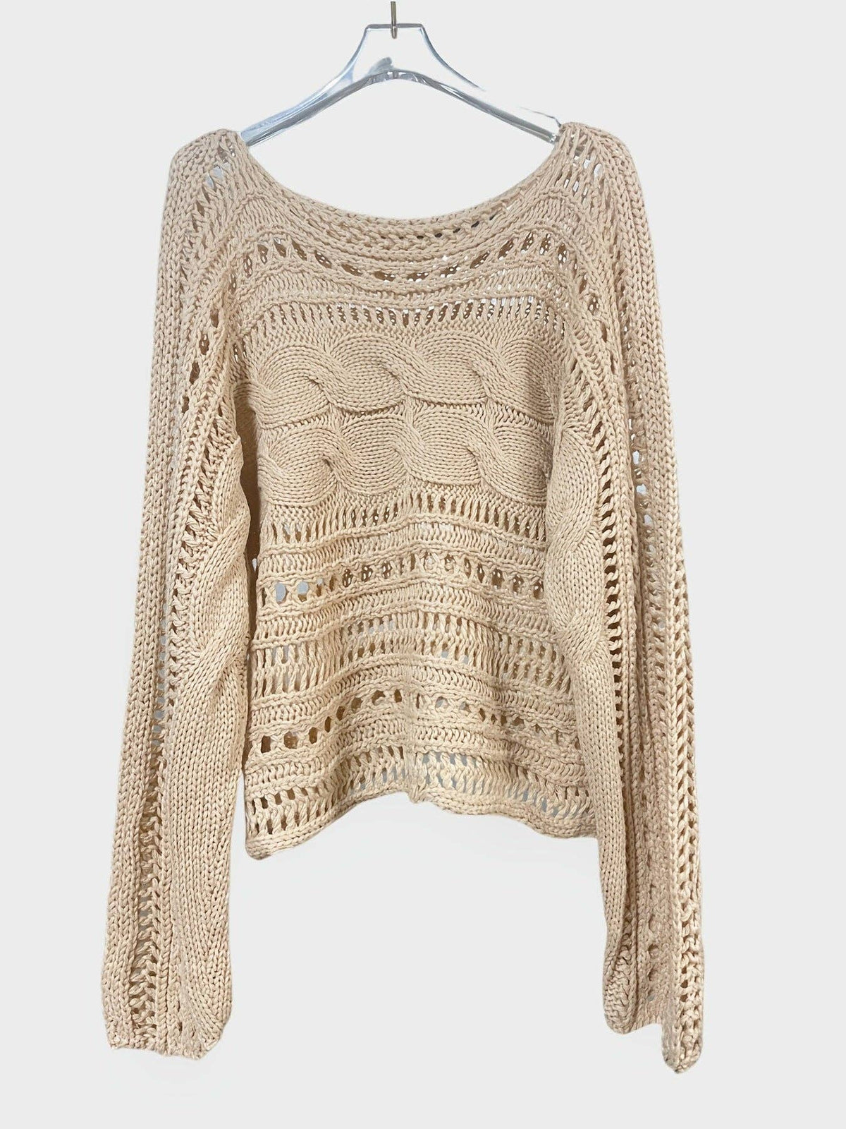 Crochet Cardigan Openwork Long Sleeve Crop Top Women N6A156: Apricot