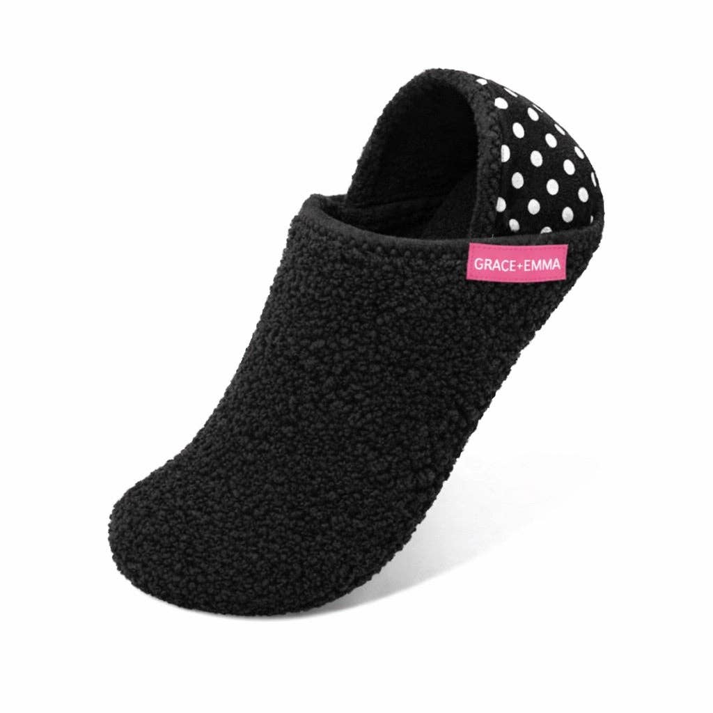 Cozy Slip Ons, Black Polka-Dot