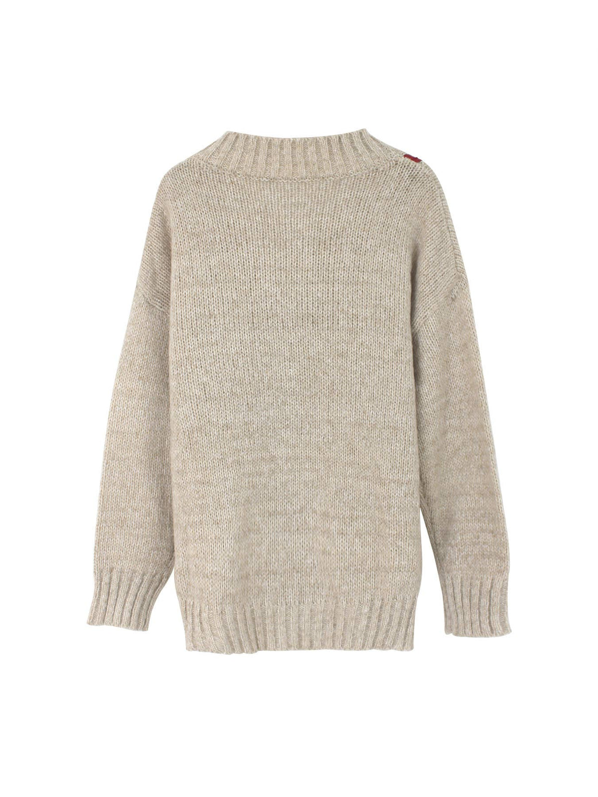 V-Neck Red Ribbon Lace-Up Ribbed Knit Pullover Sweater: Khaki