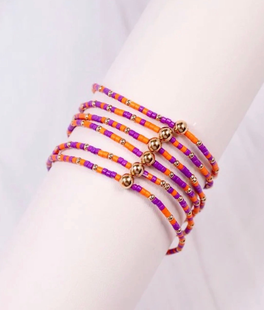 Orange and Purple Beaded Bracelet Set