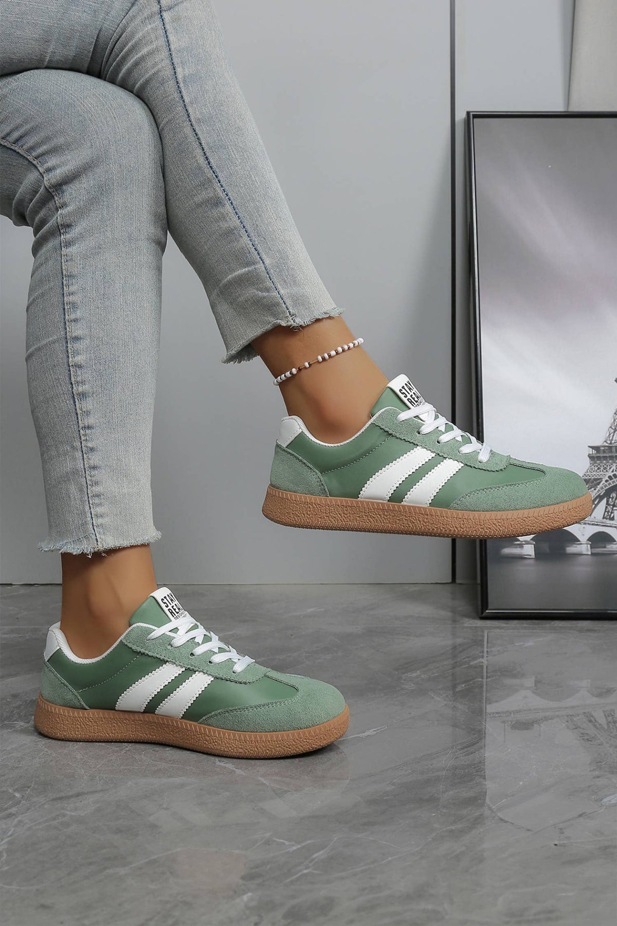 Varsity Color Block Patchwork PU Leather Lace Up Shoes: Ashleigh Blue