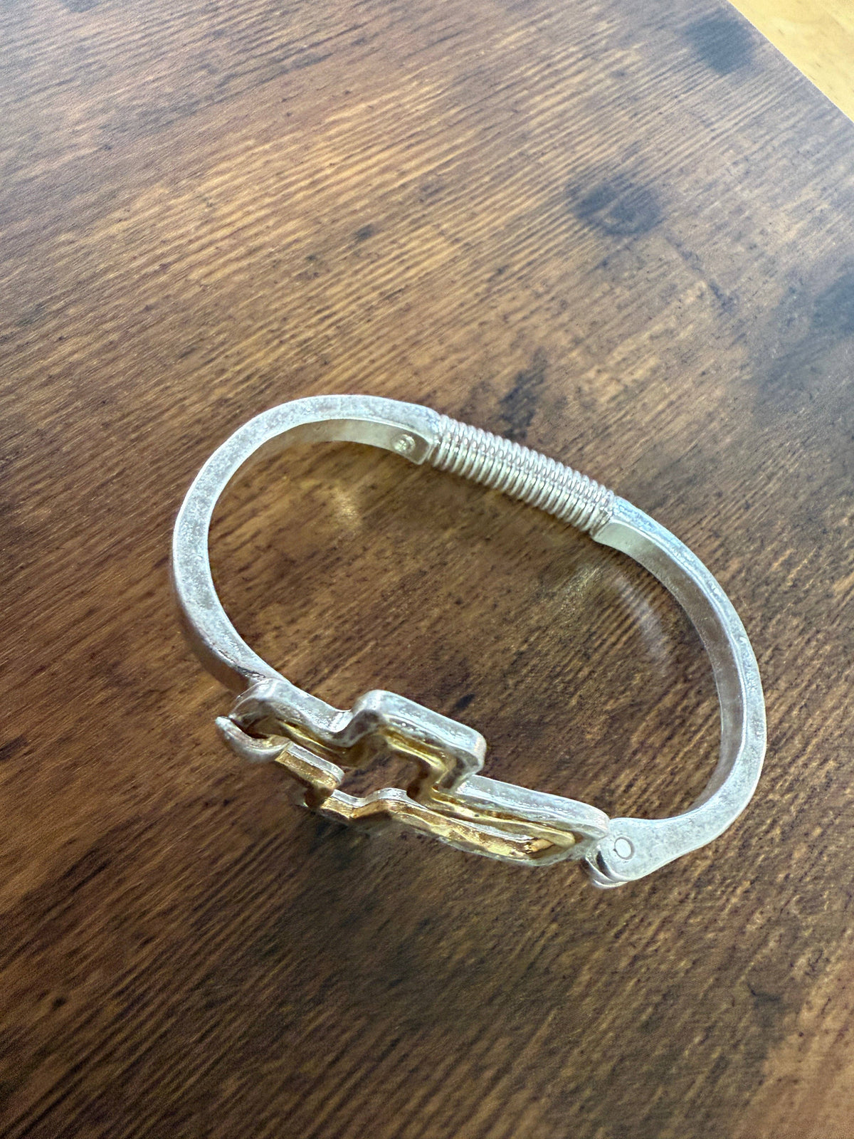 Beautiful Mixed Metal Cross Cuff Bracelet Gold OR Silver: Yellow Gold