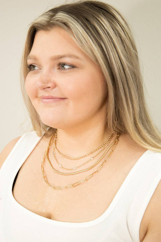 4-Strand Chain Necklace Set: Gold / One Size