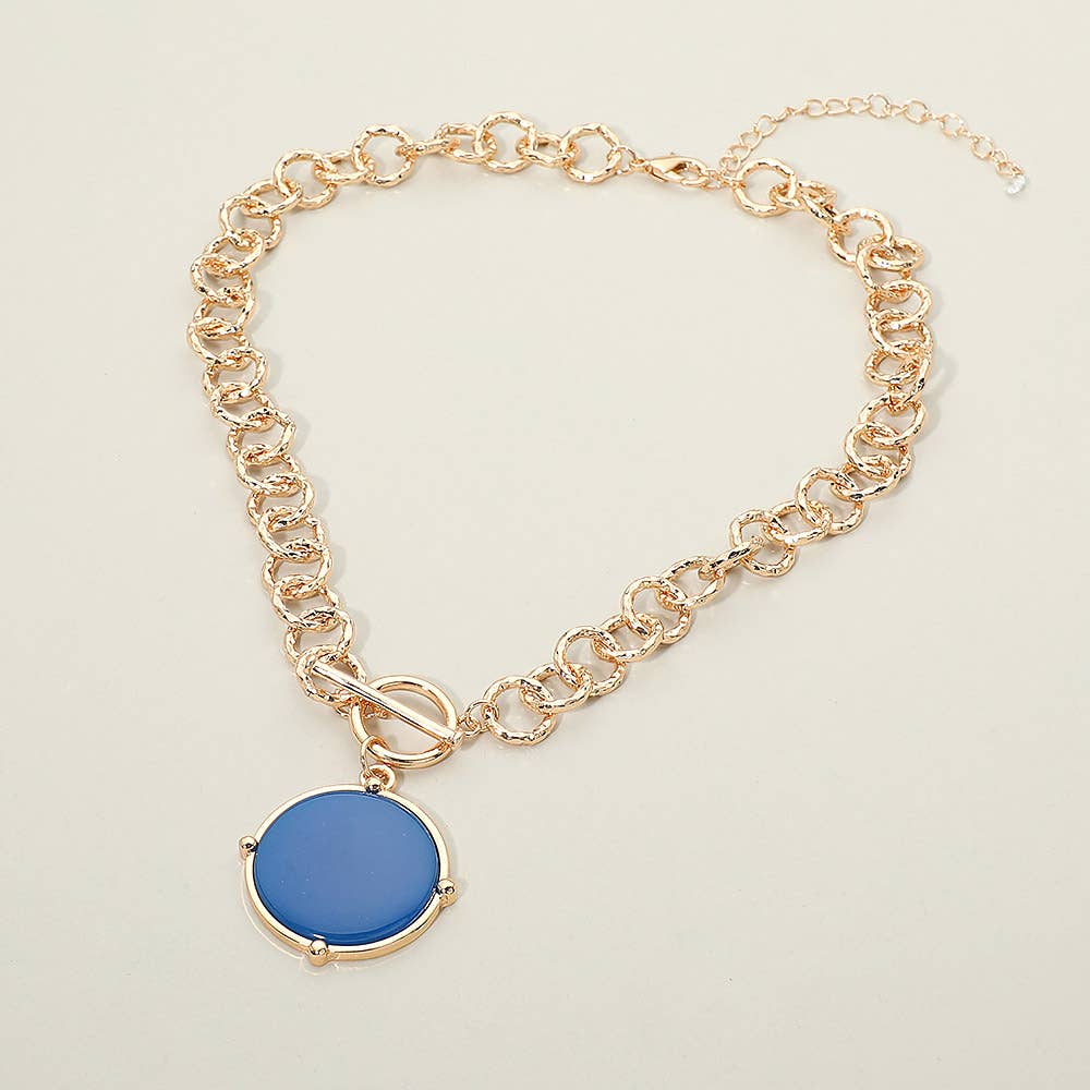 Round Toggle Pendant Chunky Chain Necklace: Orange