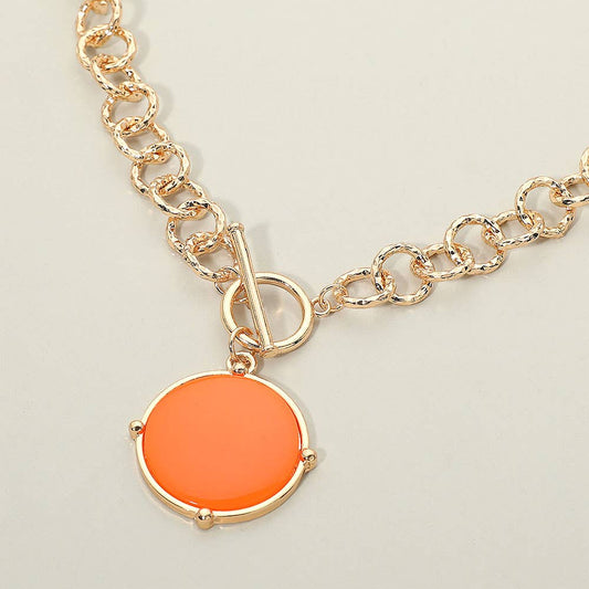 Round Toggle Pendant Chunky Chain Necklace: Orange