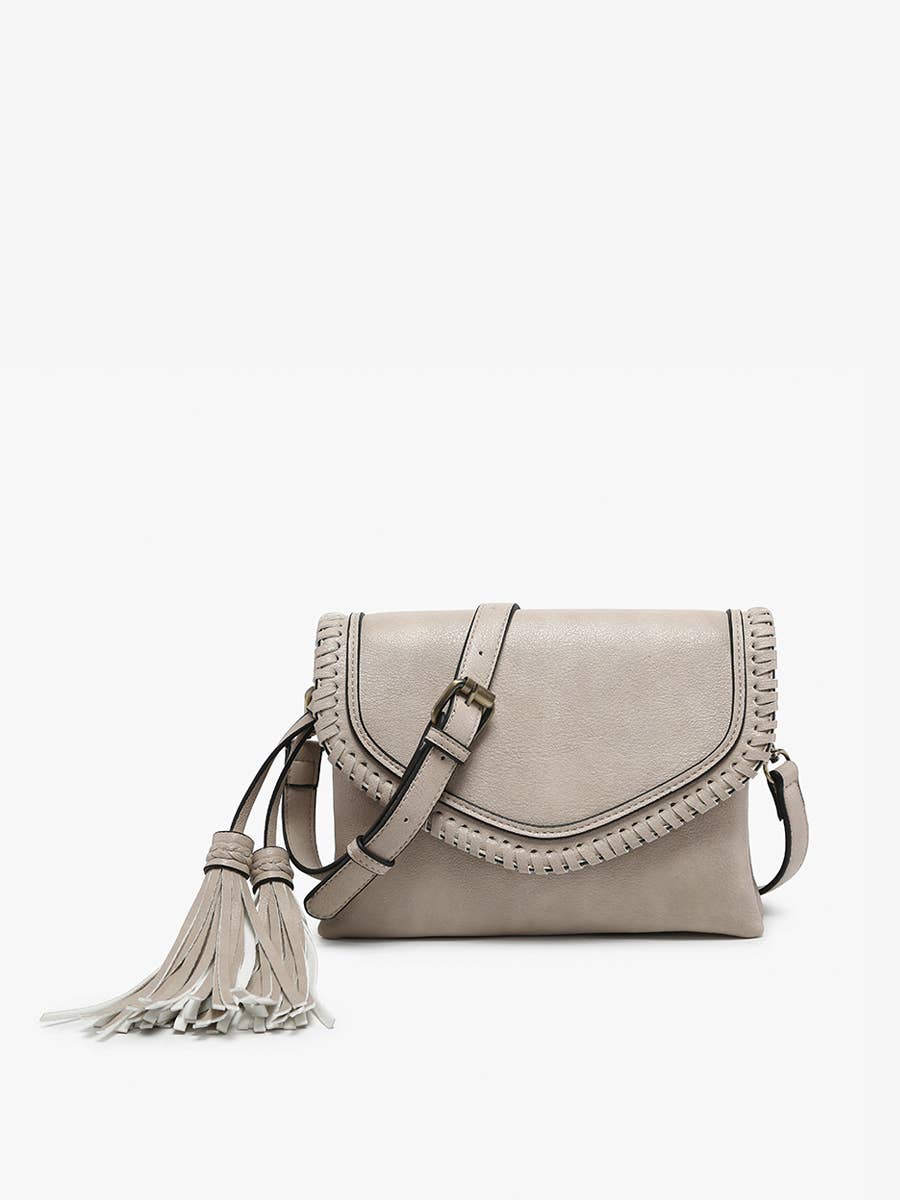 Sloane Flapover Crossbody w/ Whipstitch and Tassel | M1802A : Brown