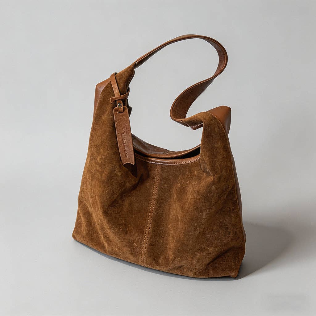 Vintage Suede Hobo Shoulder Bag: Khaki / One Size