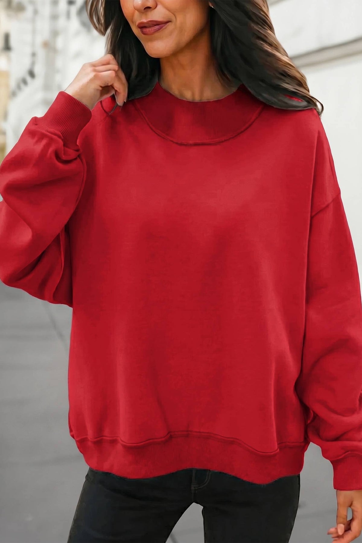 Reversible Oversized Mock Neck Sweatshirt | S-4X: Light Grey