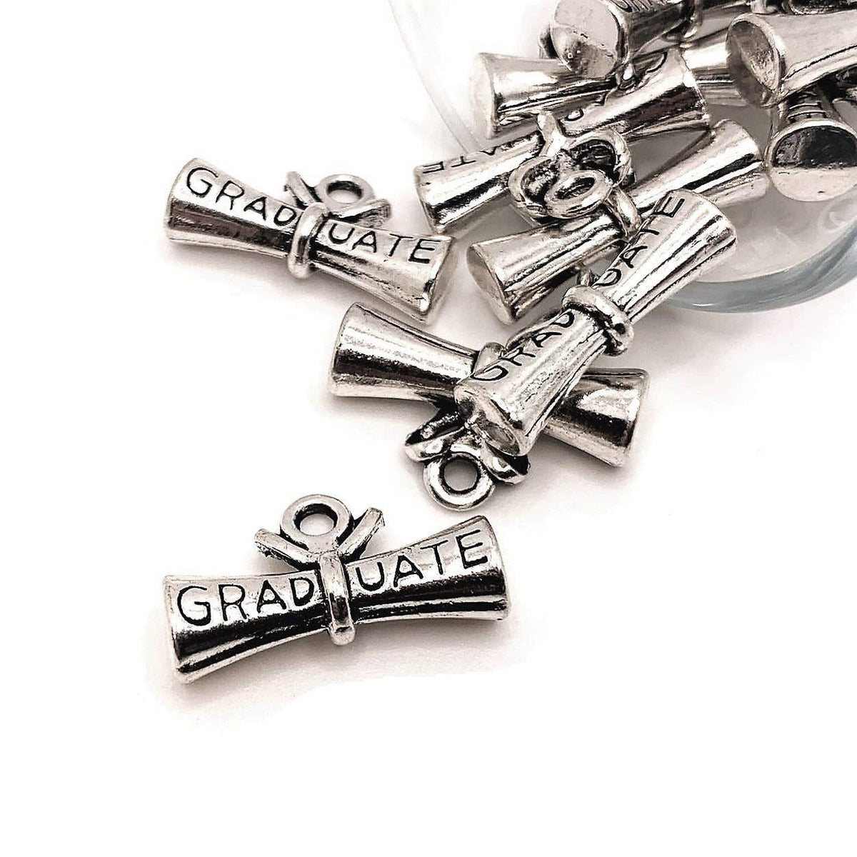 Antique Silver Graduate Scroll Diploma Charms, 22x13mm: 20 Pieces